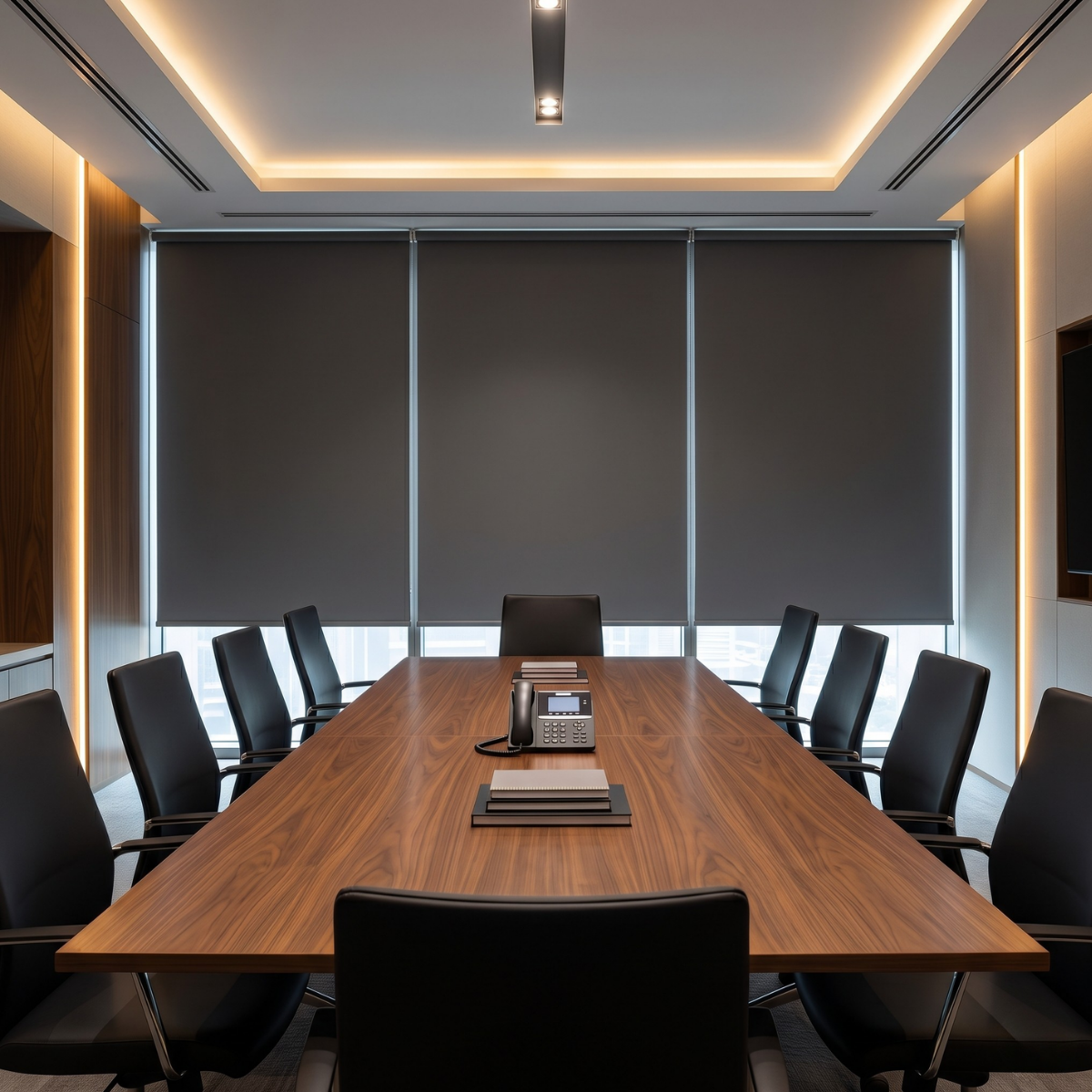 Ambiente comercial com cortinas instaladas